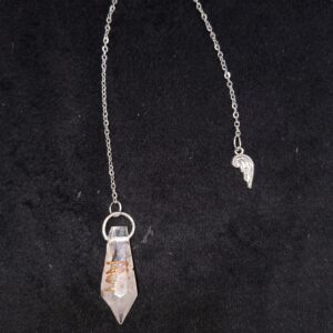 Péndulo Orgón de Cuarzo Cristal y Cobre con Cadena y Ala Angelical